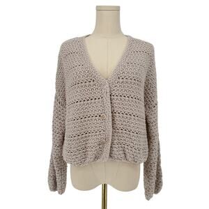 Forever 21 Crochet Cropped Cardigan Sweater Open Knit VTG Y2K Beach Size S